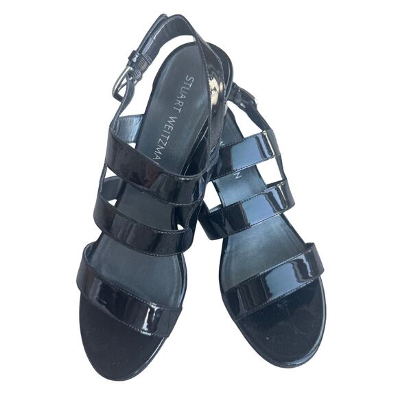 Stuart Weitzman Milanese Black Patent Leather Slingback strap Sandals 8N 8 Heels - Picture 3 of 10